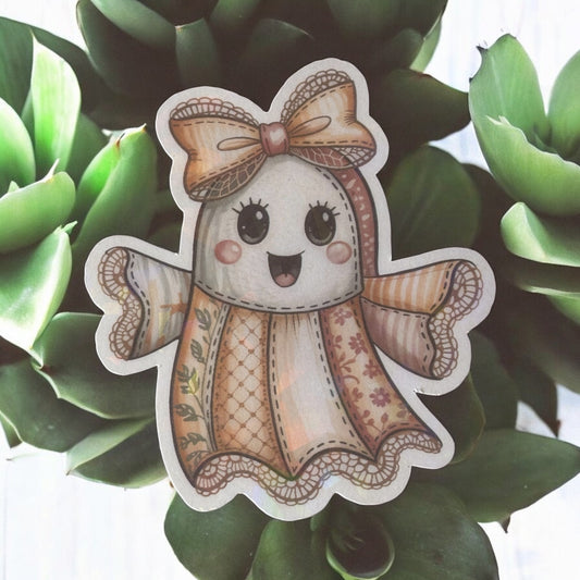 Holographic Patchwork Ghost Vinyl Sticker,Laptop, scrapbook, junk journal ,crafts, Water Bottle