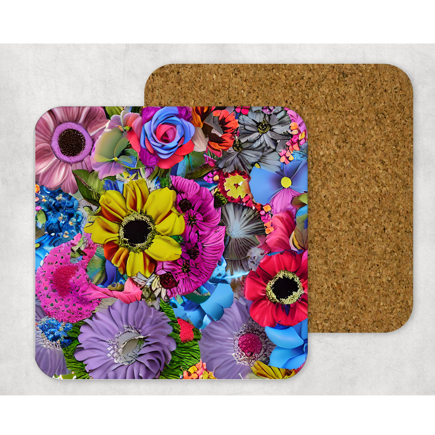 Beautifully Printed 3D Colourful Flowers Wooden Coasters for Stylish Home Décor