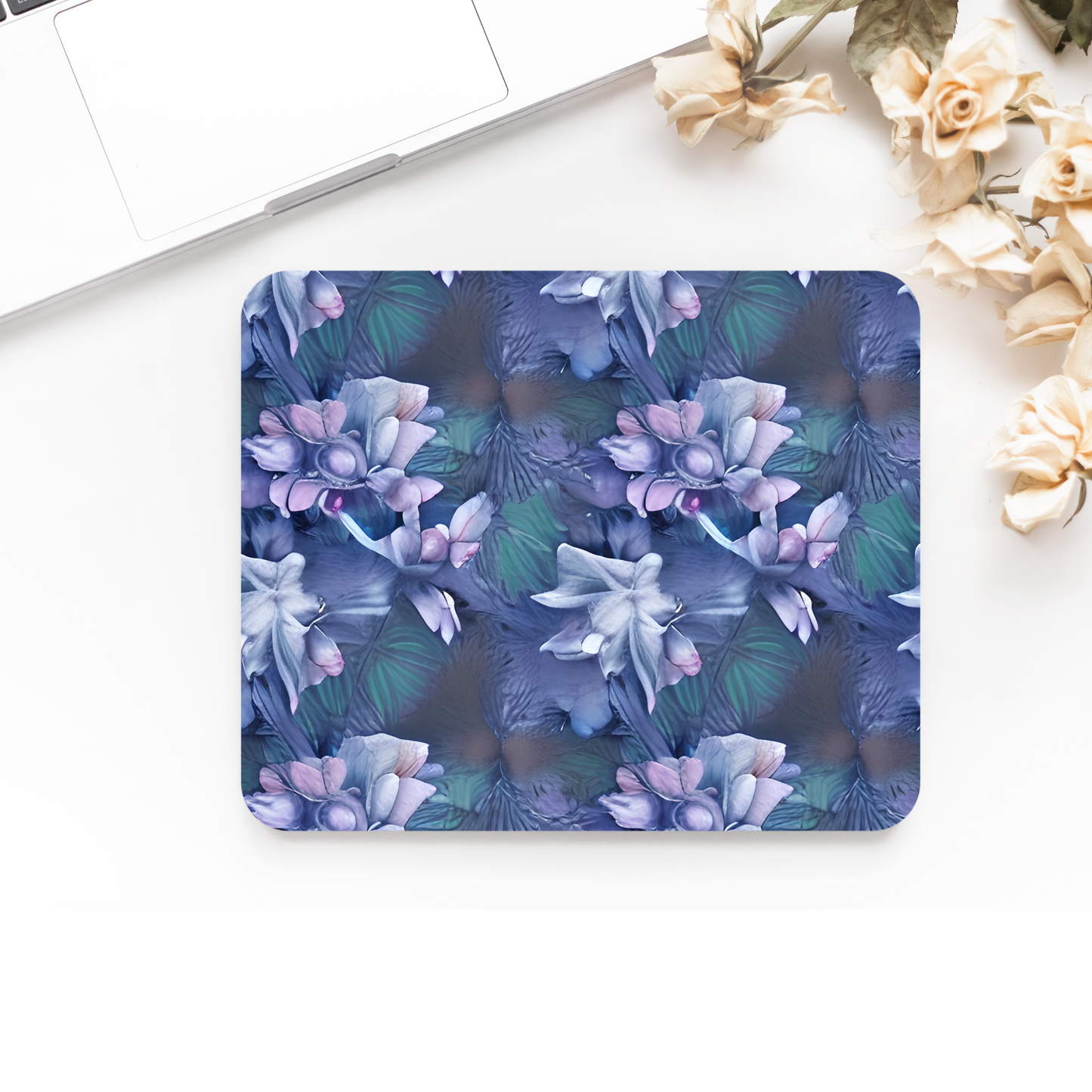 Premium Printed Anti-Slip Mouse Mat - Ultra Durable 3D Moody Indigo Flowers Design