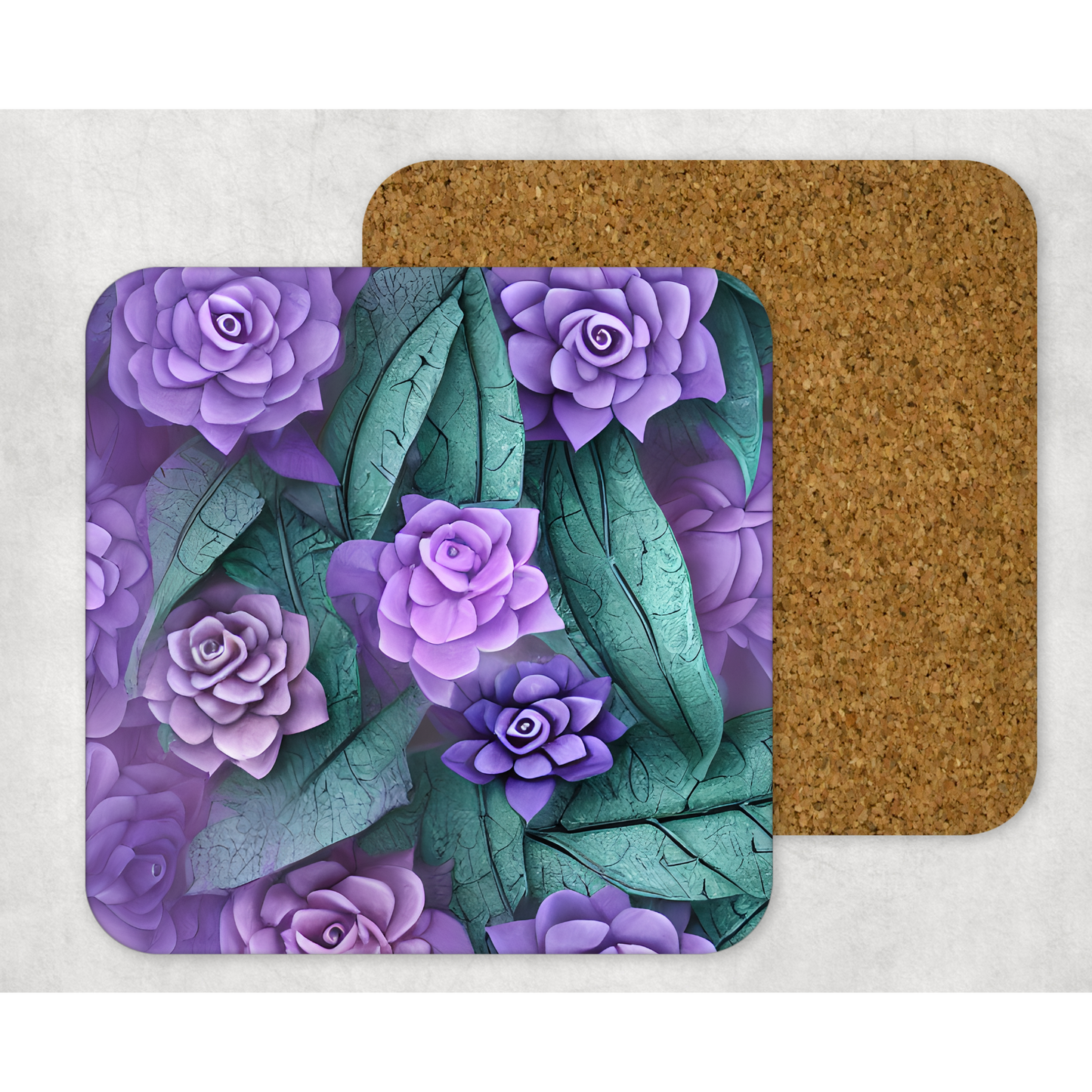 Beautifully Printed 3D Pastel Flowers Wooden Coasters for Stylish Home Décor