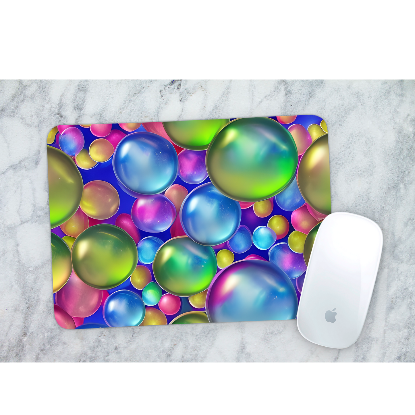 Premium Printed Anti-Slip Mouse Mat - Ultra Durable 3D Rainbow Bubbles Design