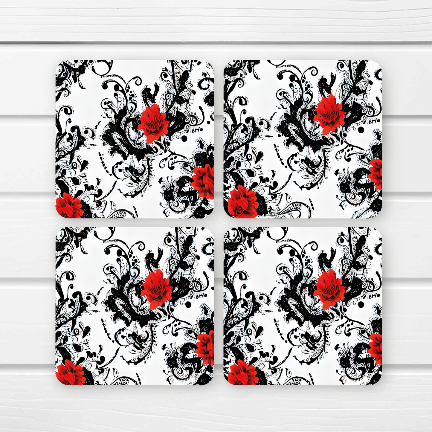 Beautifully Printed Fantasy Gothic Floral wooden Coasters for Stylish Home Décor