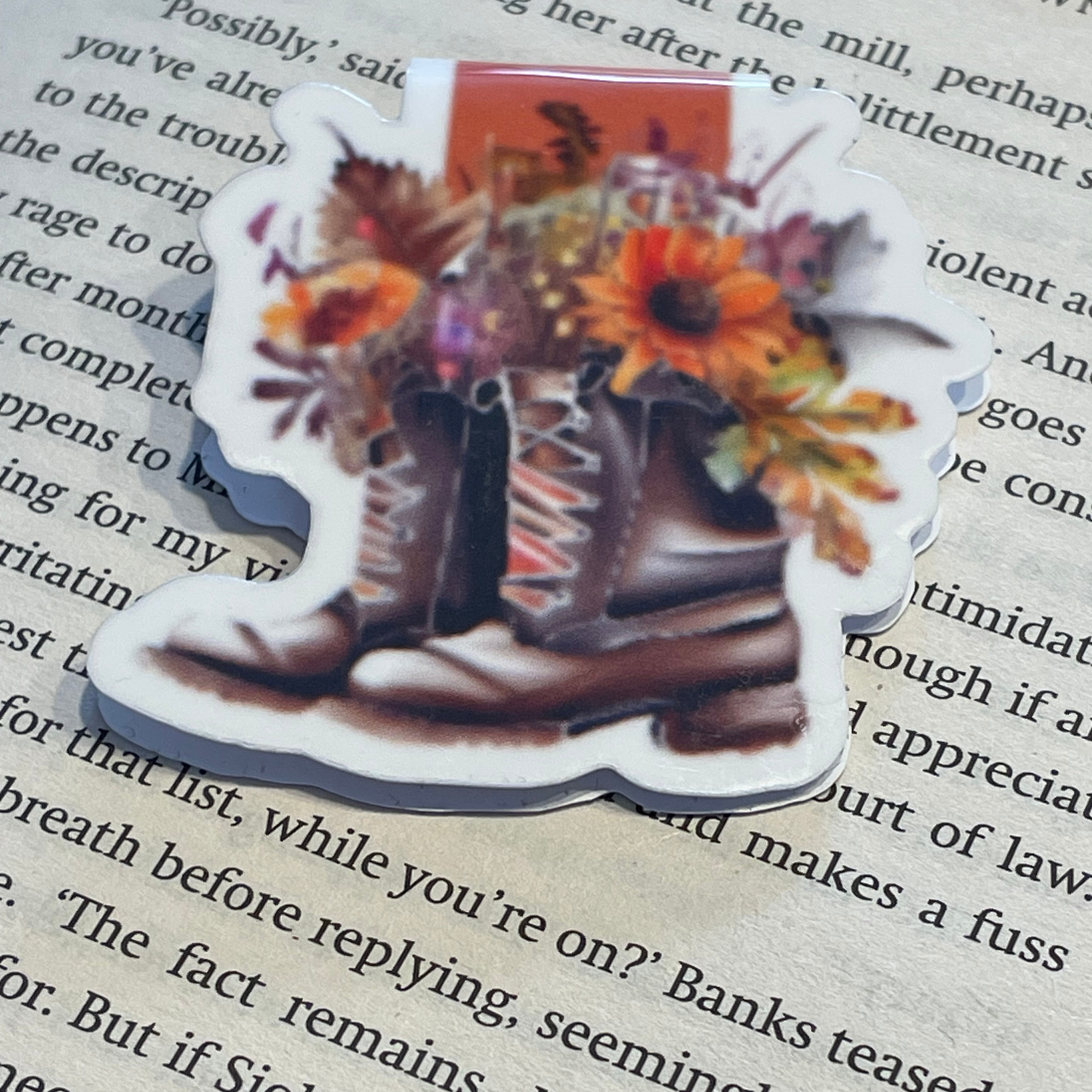 Lovely illustrated printed Autumn Boots Magnetic bookmark, Page Saver, Book Lover Gift,