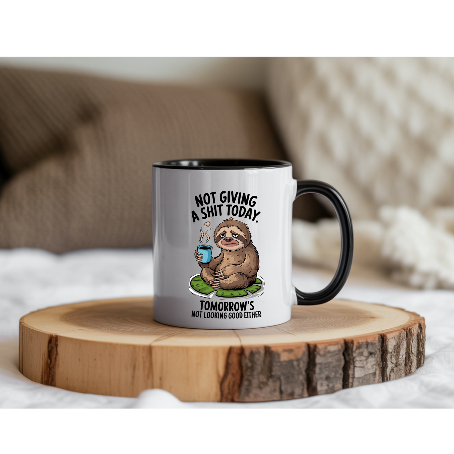 Fun Slogan Sloth Black Coffee Mug 11oz Tea Cup Gift for Coffee Lovers