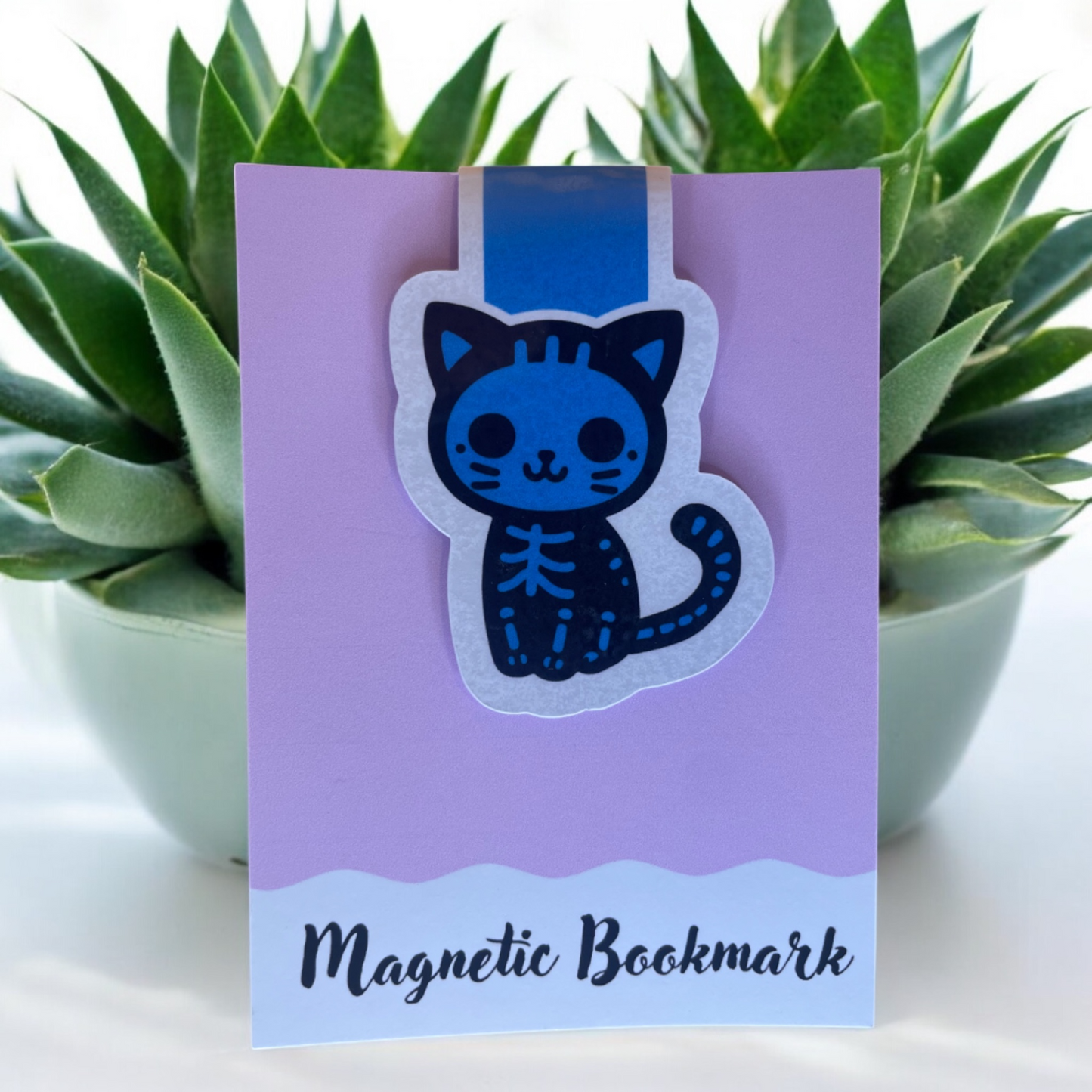 Lovely illustrated printed Blue Cat Magnetic bookmark, Page Saver, Book Lover Gift