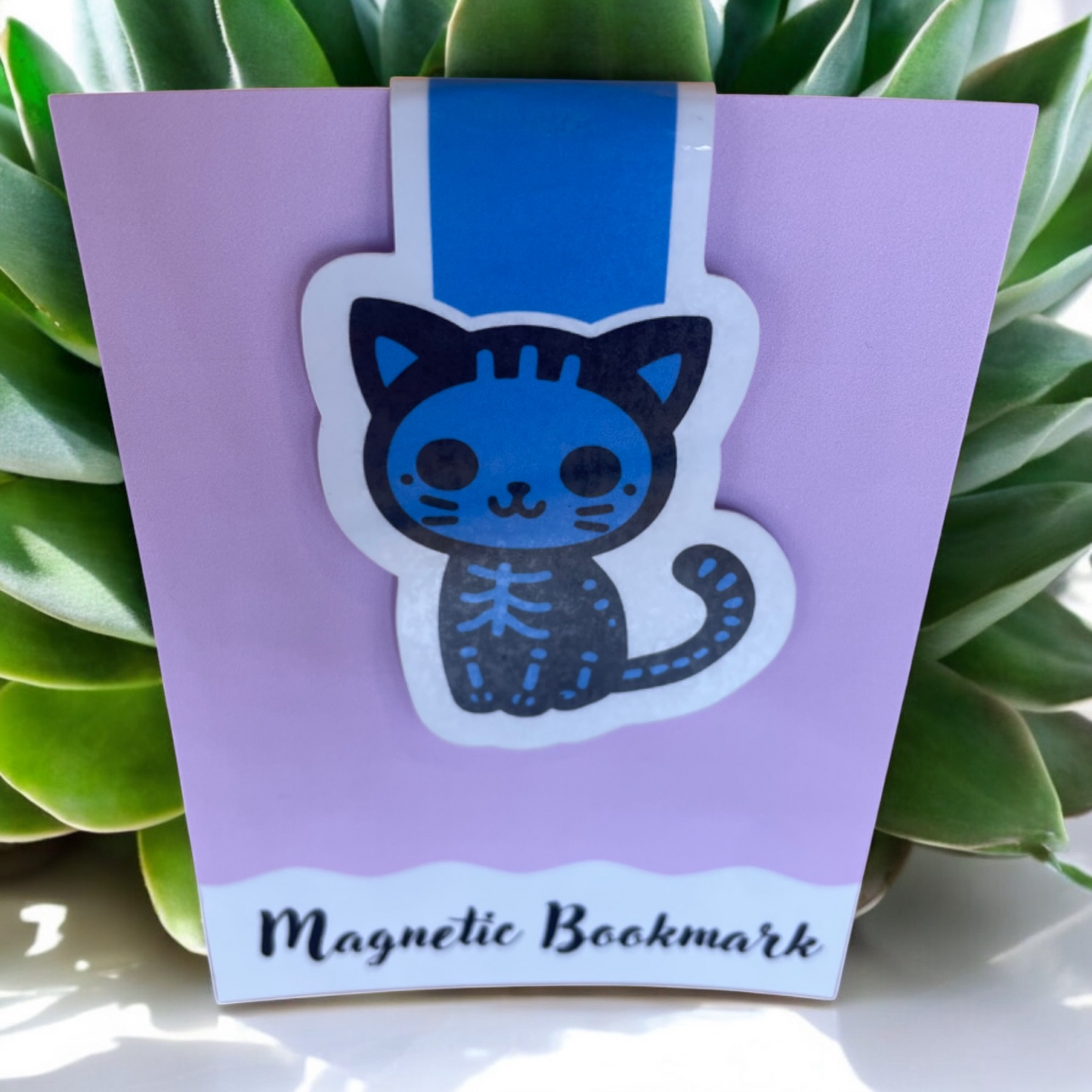 Lovely illustrated printed Blue Cat Magnetic bookmark, Page Saver, Book Lover Gift