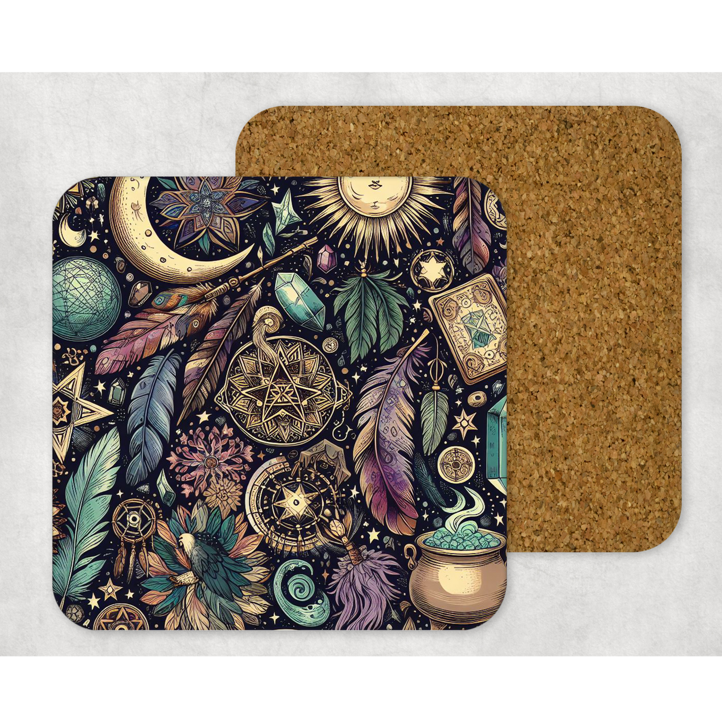 Beautifully Printed Boho Witchy Wooden Coasters for Stylish Home Décor