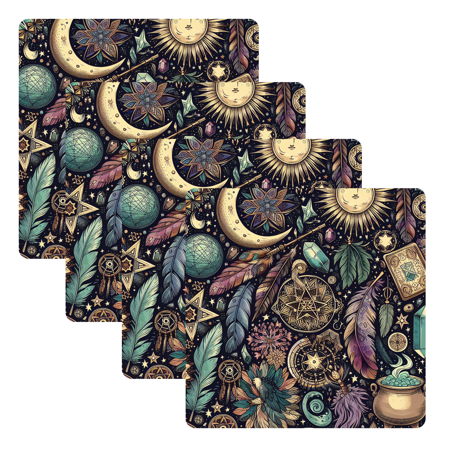 Beautifully Printed Boho Witchy Wooden Coasters for Stylish Home Décor