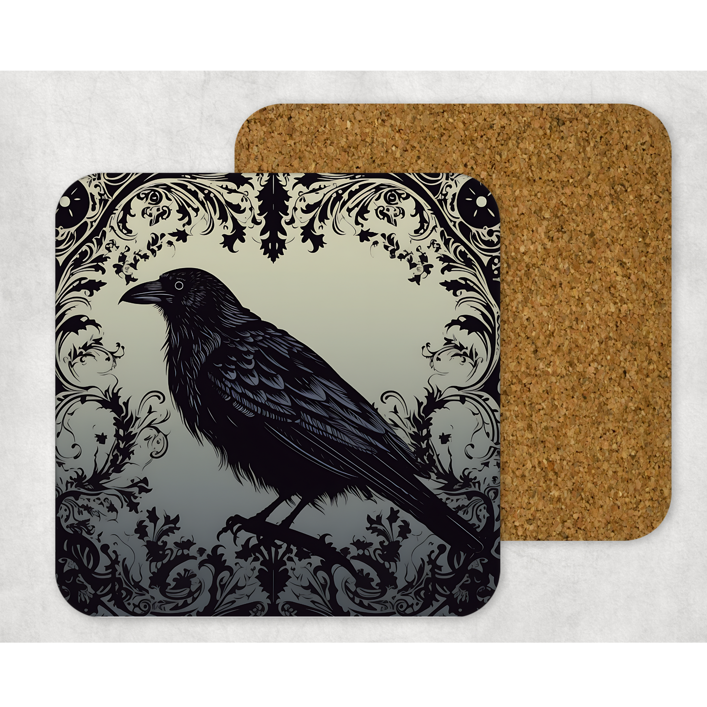 Beautifully Printed Brooding Raven Wooden Coasters for Stylish Home Décor