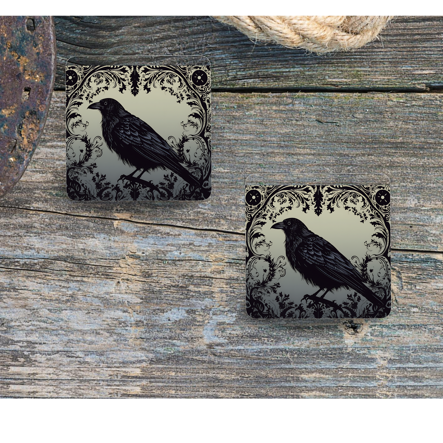 Beautifully Printed Brooding Raven Wooden Coasters for Stylish Home Décor