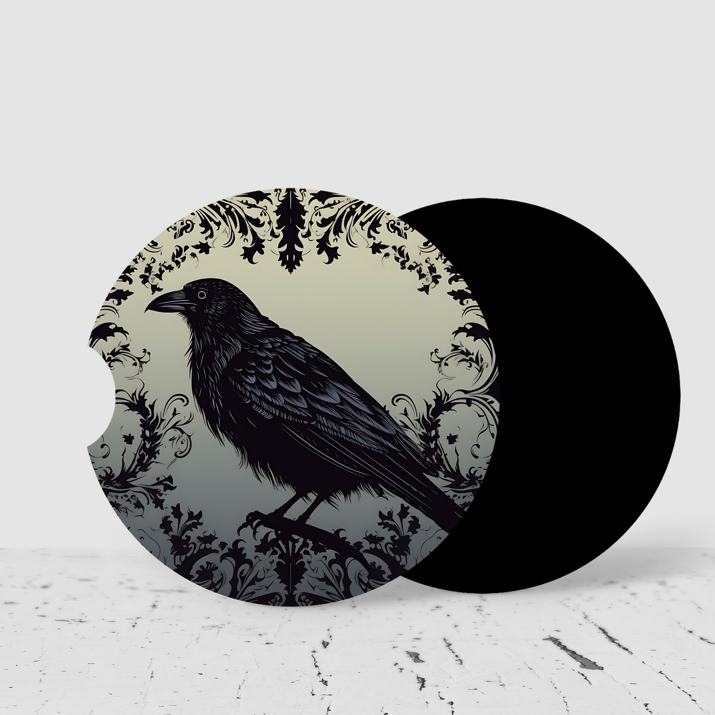Premium Neoprene Car Coasters | Drink Holders for Your Car Console - Set of 2 Broody Raven Design