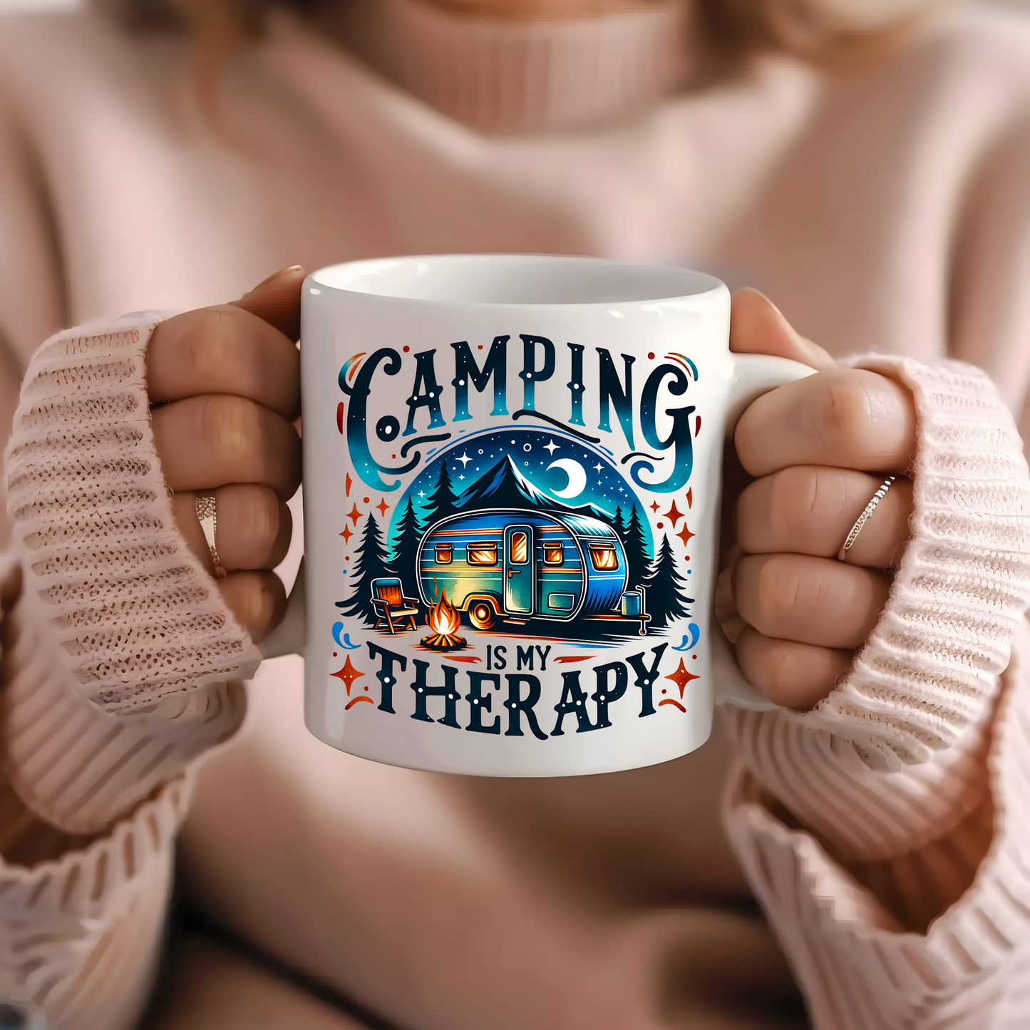 Camping Is My Therapy Coffee Mug - Fun Outdoor Adventure Camper Gift for Nature Lovers