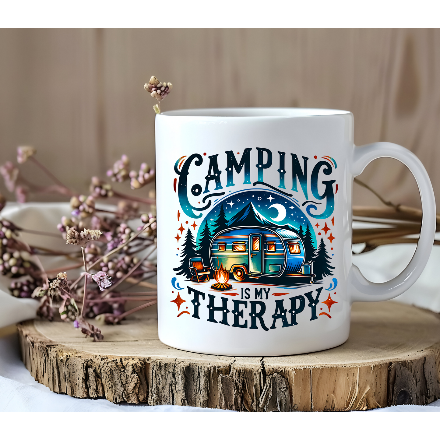 Camping Is My Therapy Coffee Mug - Fun Outdoor Adventure Camper Gift for Nature Lovers