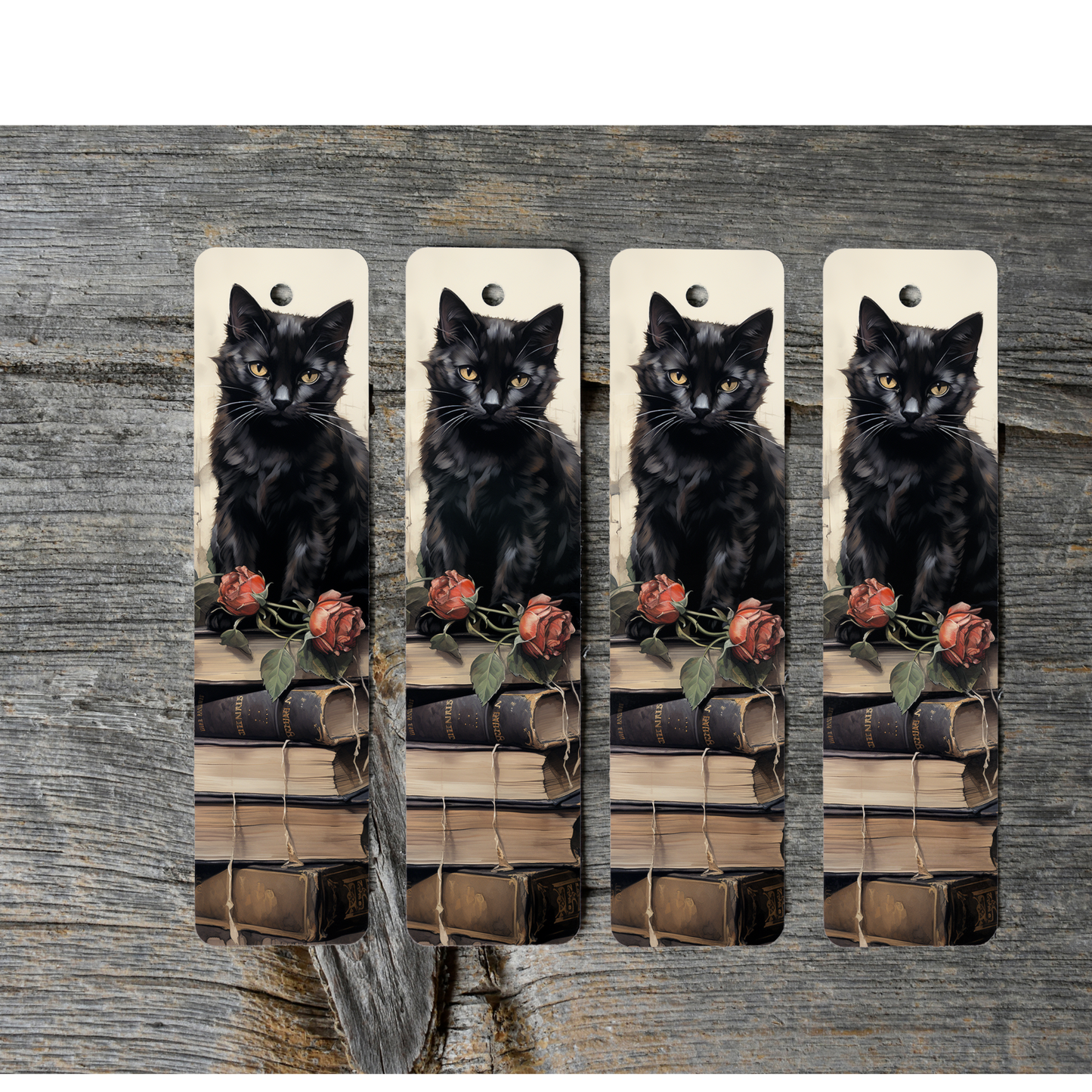 Cat on Books Aluminium Bookmark with Tassel - Stylish Metal Page Marker for Books and Journals