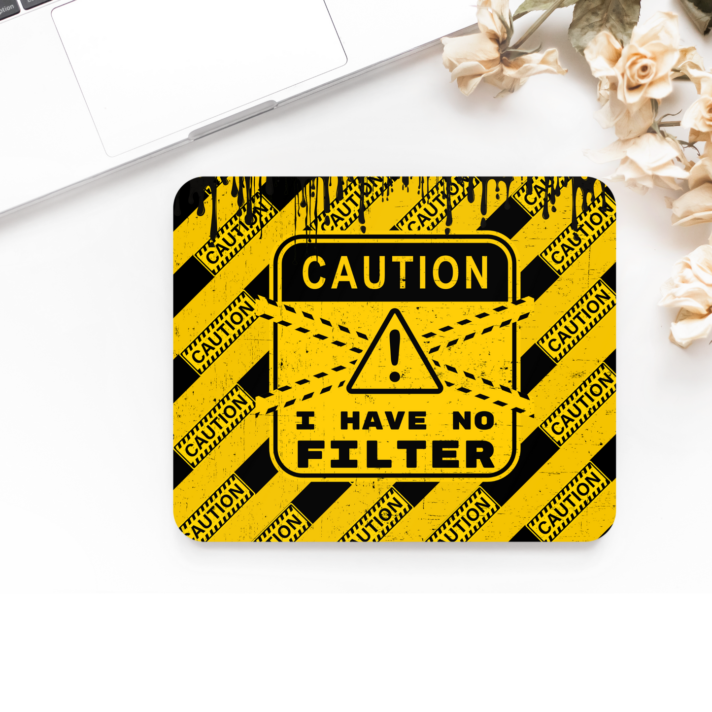 Printed Anti-Slip Mouse Mat Pad - Caution Design
