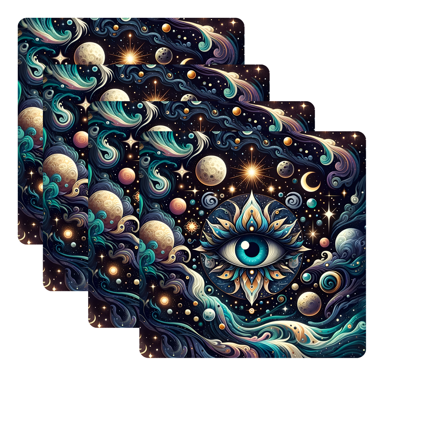 Beautifully Printed Celestial Eye Wooden Coasters for Stylish Home Décor