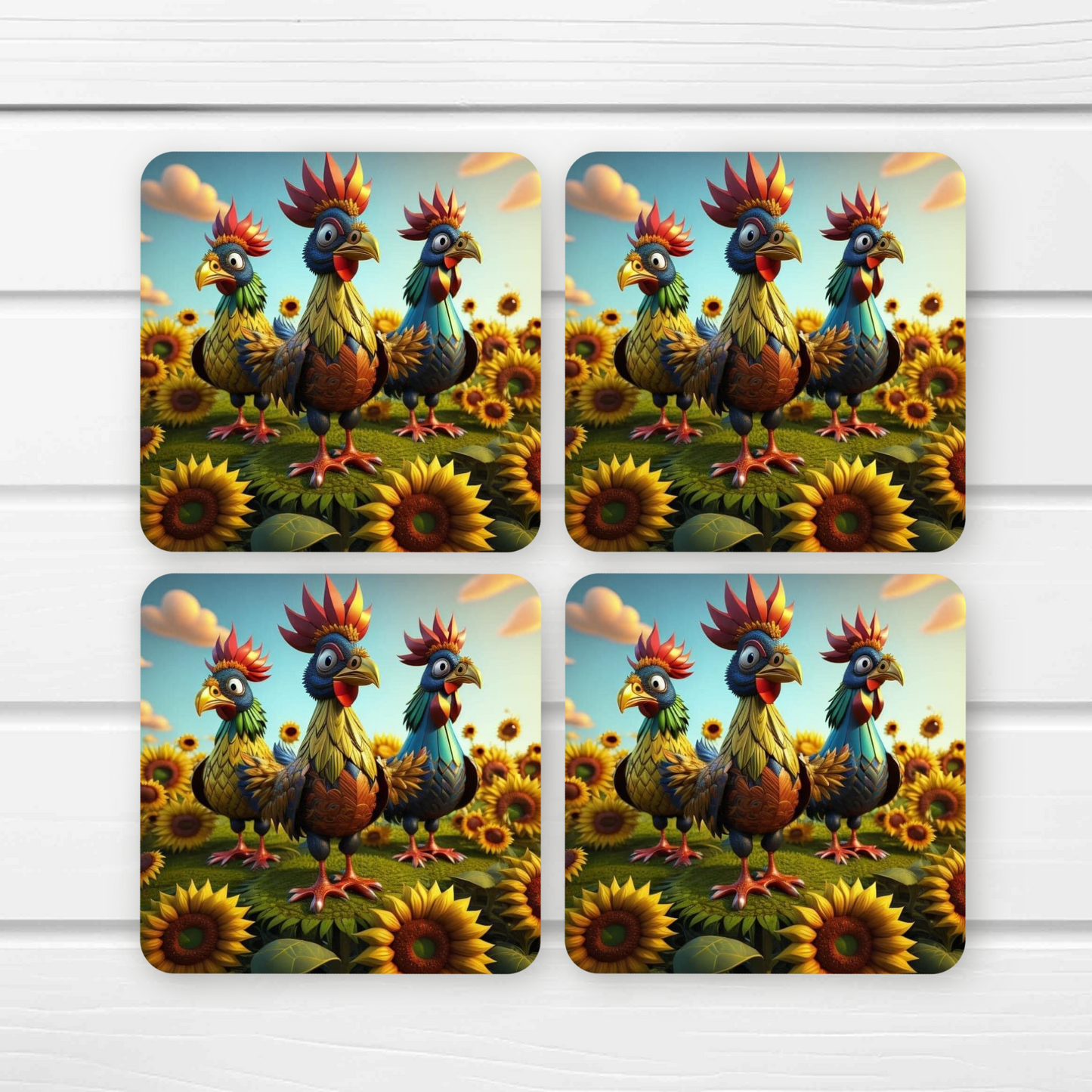 Beautifully Printed Chickens Wooden Coasters for Stylish Home Décor