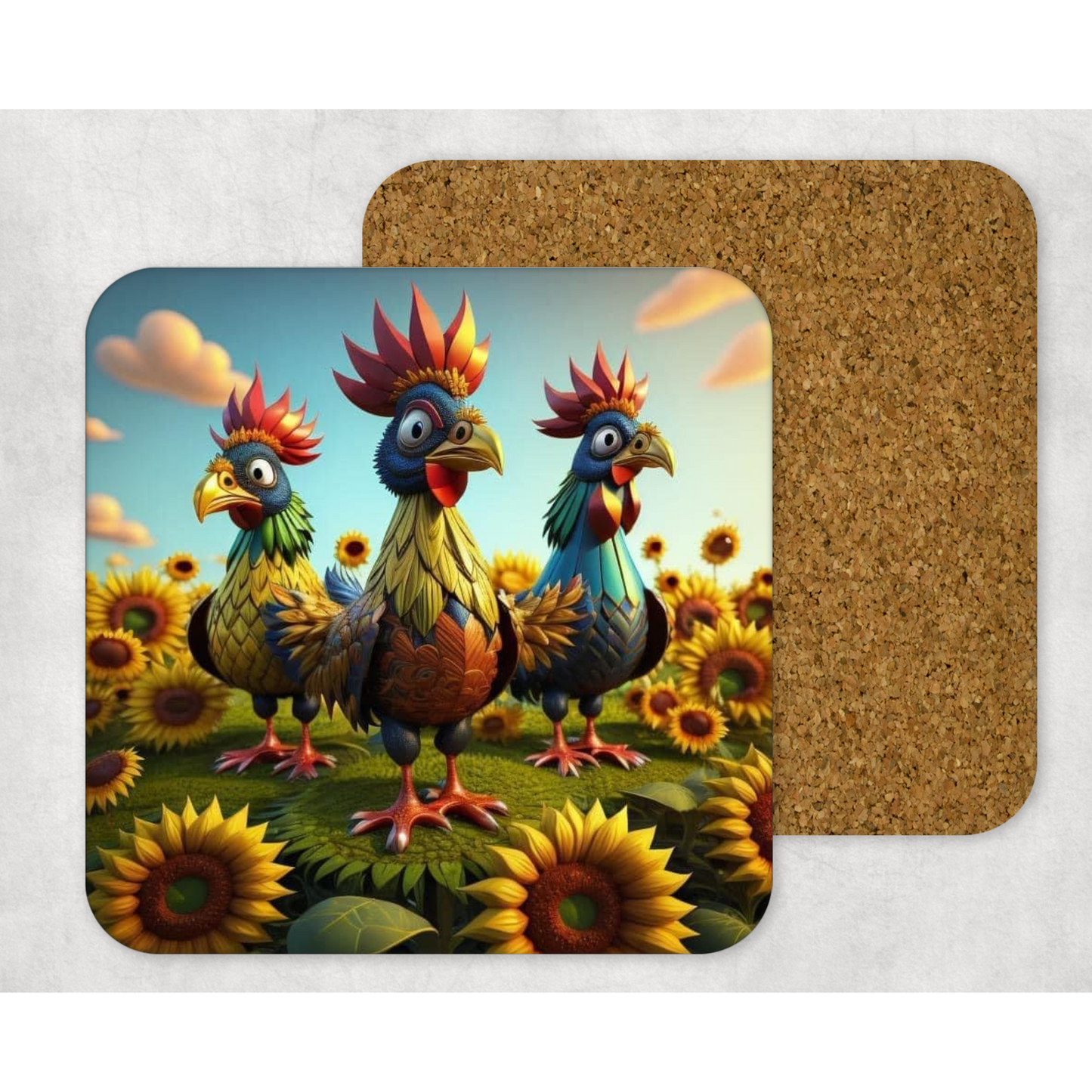Beautifully Printed Chickens Wooden Coasters for Stylish Home Décor