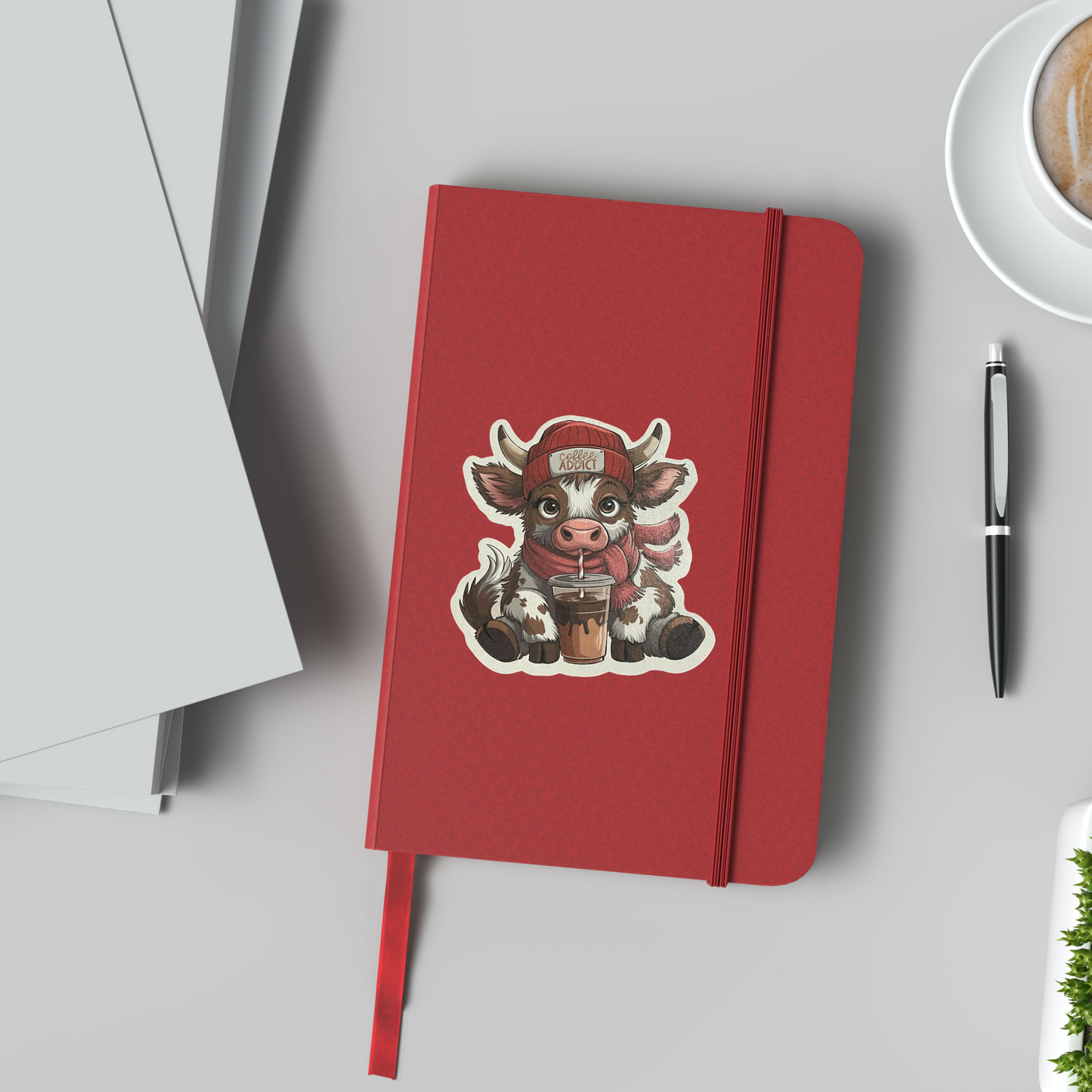 Coffee Addict Highland Cow Vinyl Sticker ,Laptop, scrapbook, junk journal ,crafts, Water Bottle