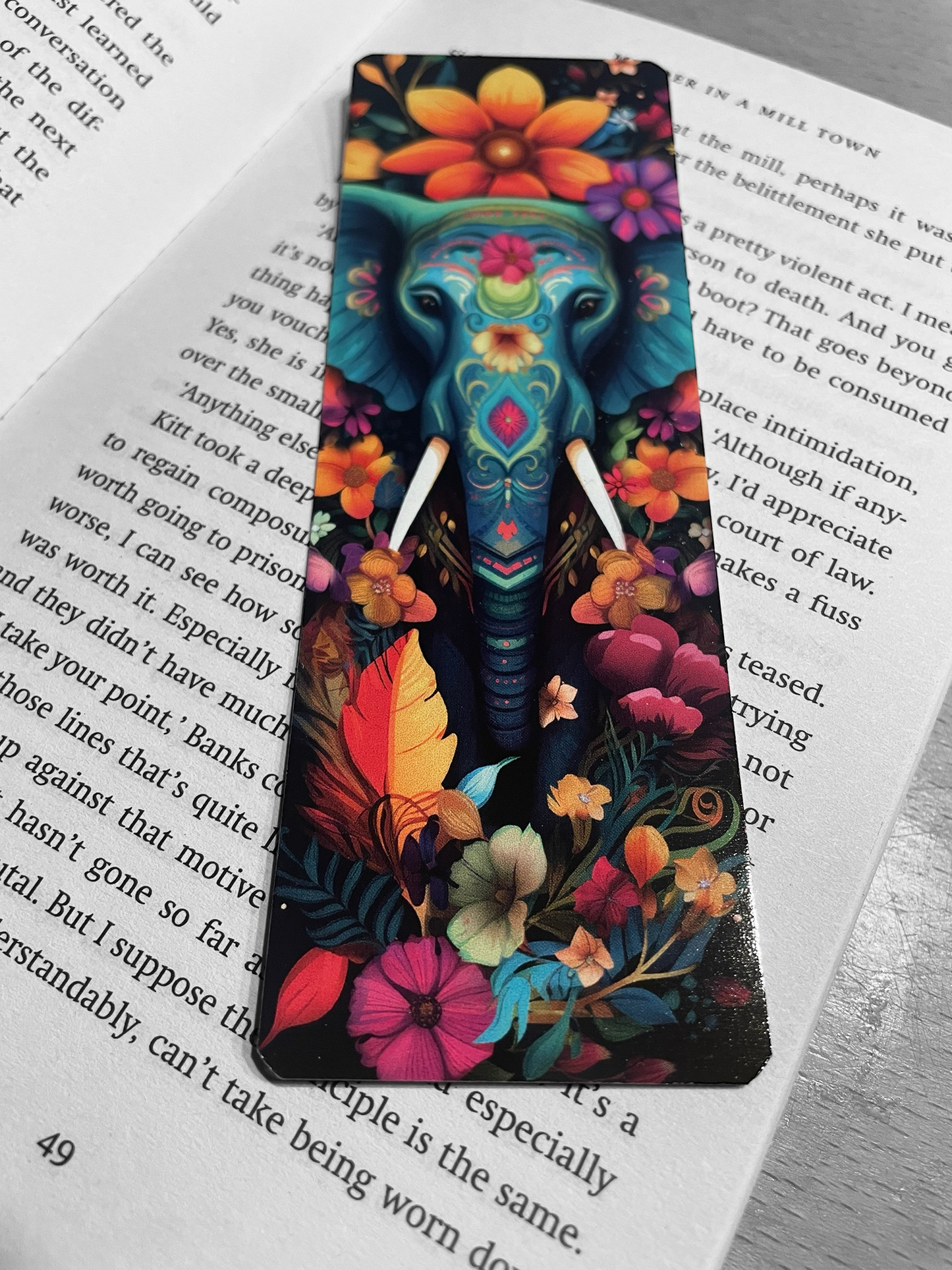 Lovely illustrated Colourful Elephant bookmark, Page Saver, Book Lover Gift,