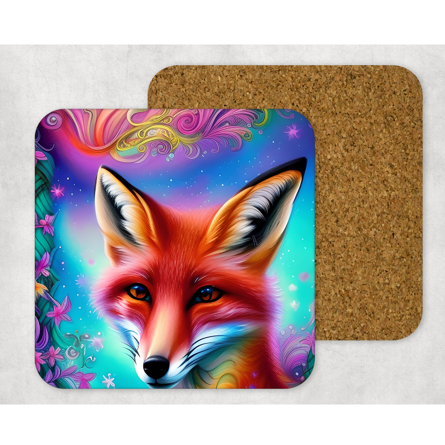 Beautifully Printed Colourful Fox wooden Coasters for Stylish Home Décor