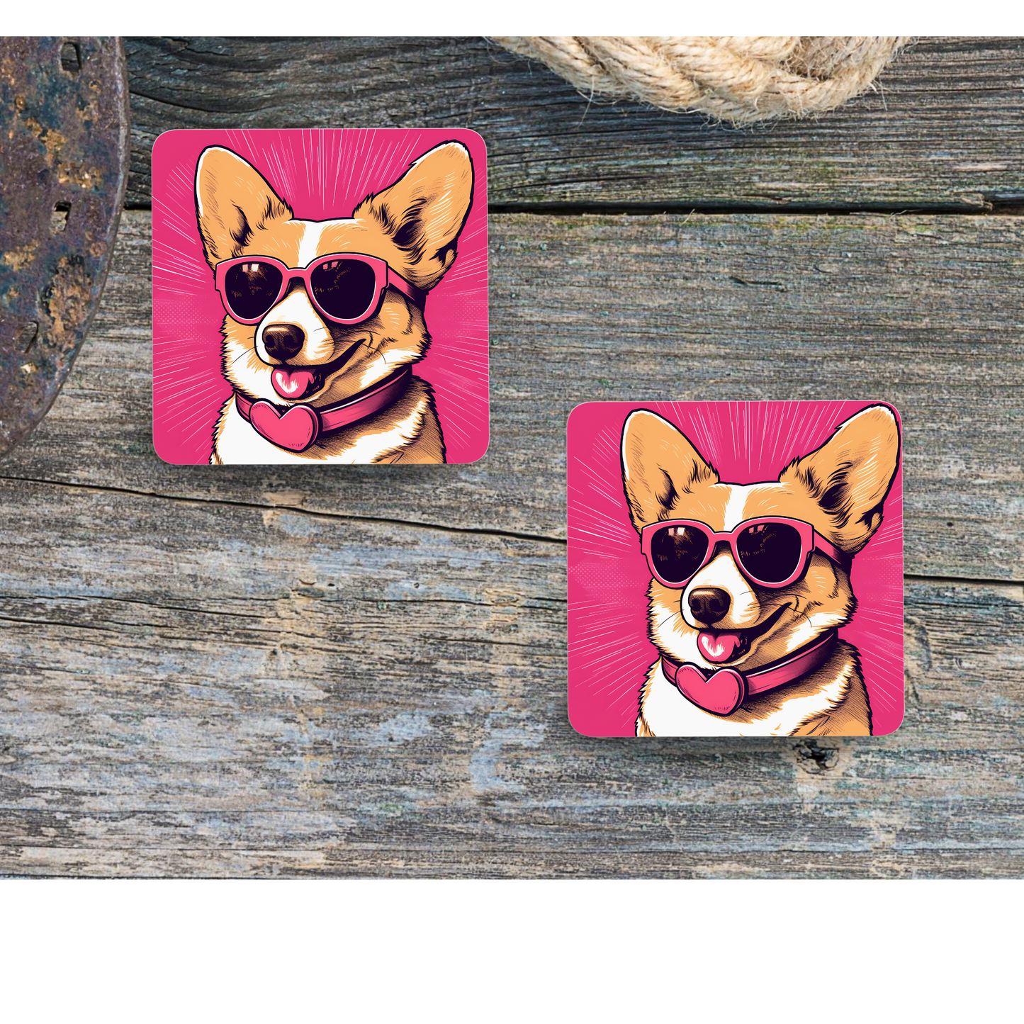 Beautifully Printed Cute Corgi Wooden Coasters for Stylish Home Décor