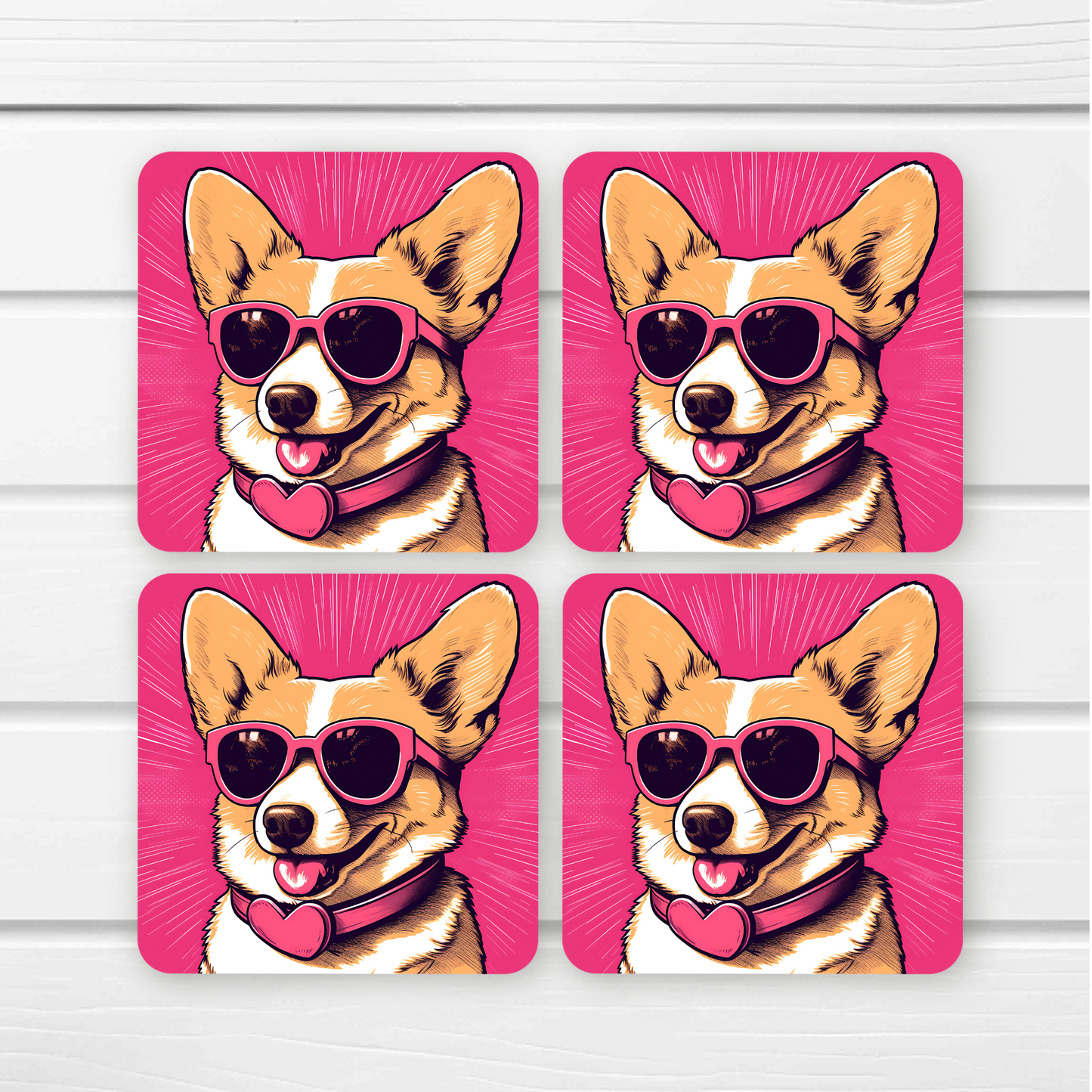 Beautifully Printed Cute Corgi Wooden Coasters for Stylish Home Décor