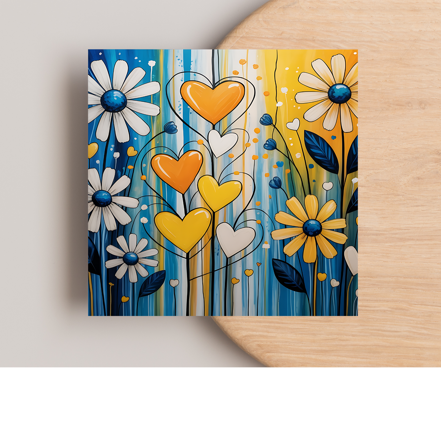Daisy Floral Hearts Greeting Card –Illustrated Blank Greeting Card