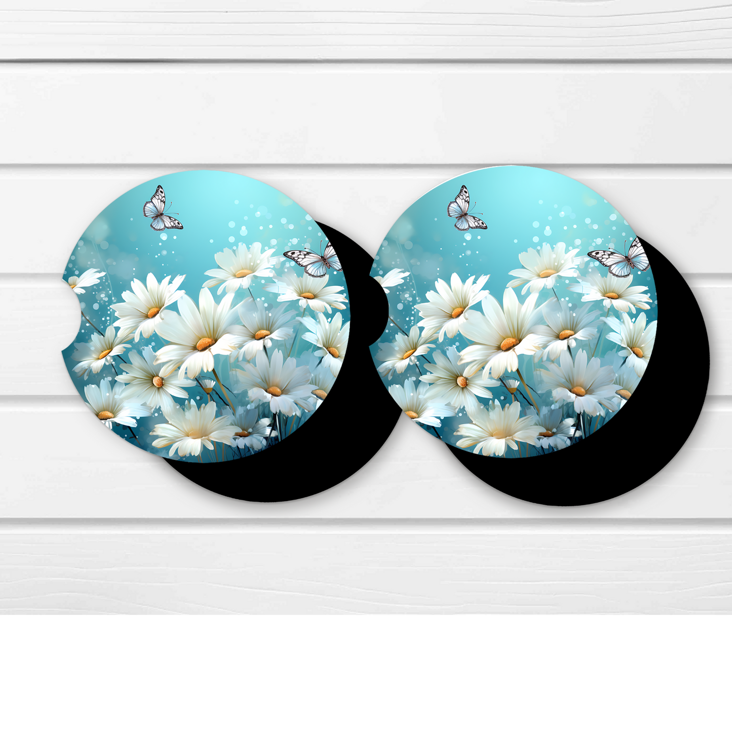 Premium Neoprene Car Coasters | Drink Holders for Your Car Console - Set of 2 Delicate DaisyDesign