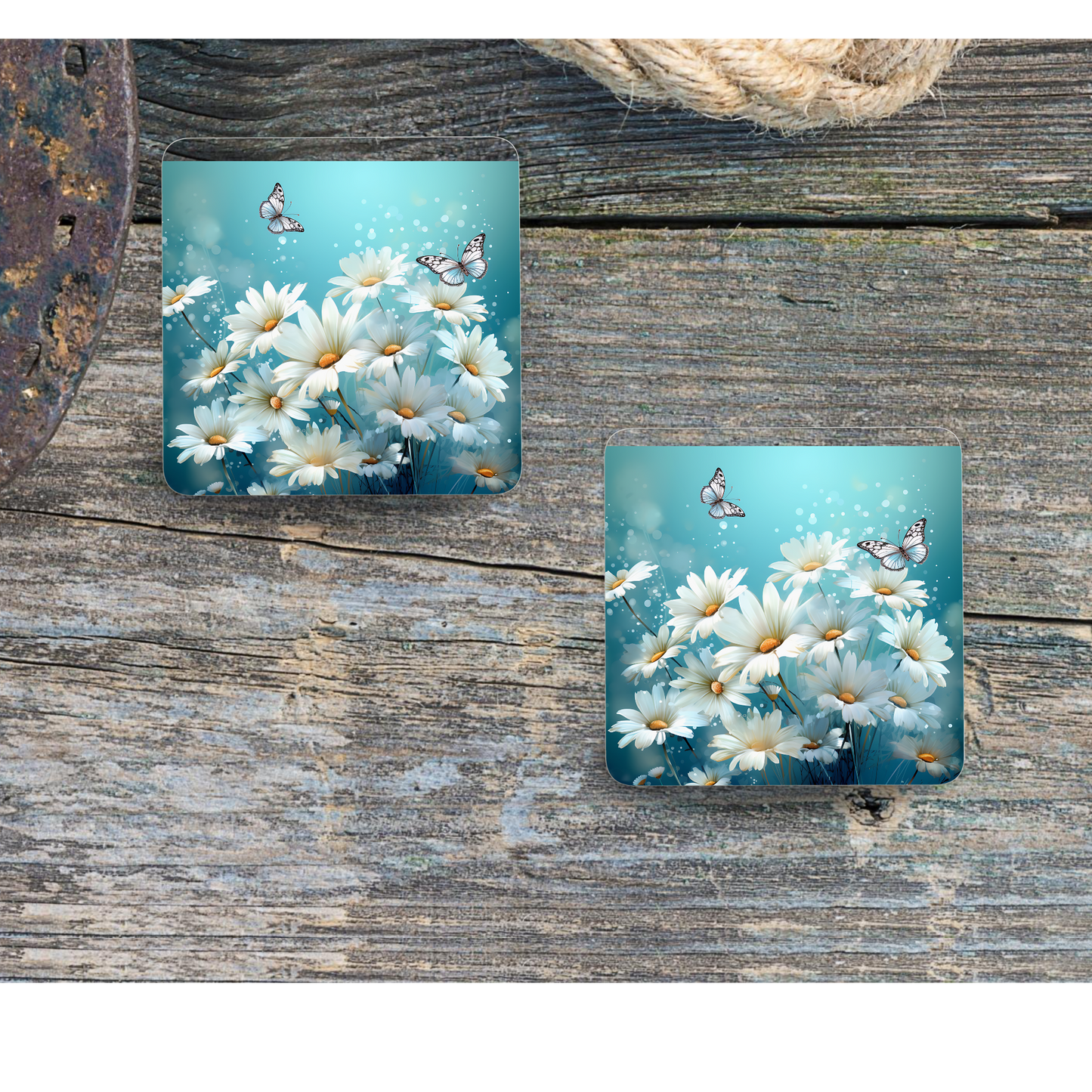 Beautifully Printed Delicate Daisy Wooden Coasters for Stylish Home Décor