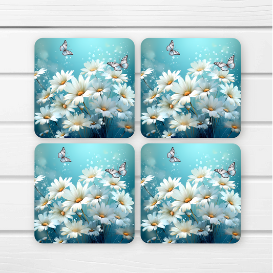 Beautifully Printed  Delicate Daisy Wooden Coasters for Stylish Home Décor