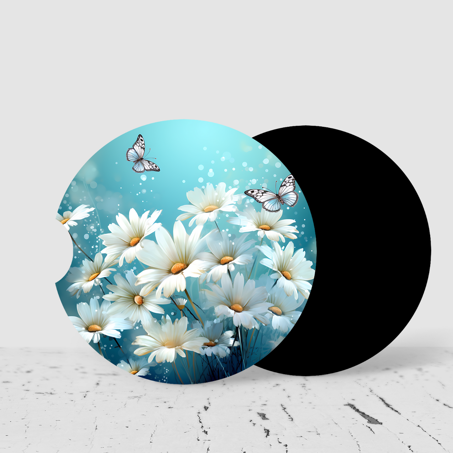 Premium Neoprene Car Coasters | Drink Holders for Your Car Console - Set of 2 Delicate DaisyDesign