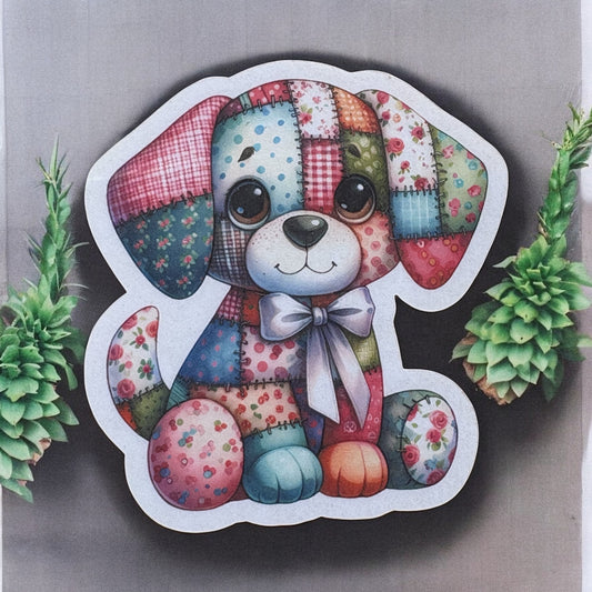 Patchwork Puppy Vinyl Sticker ,Laptop, scrapbook, junk journal ,crafts, Water Bottle (Copy) (Copy) (Copy) (Copy)