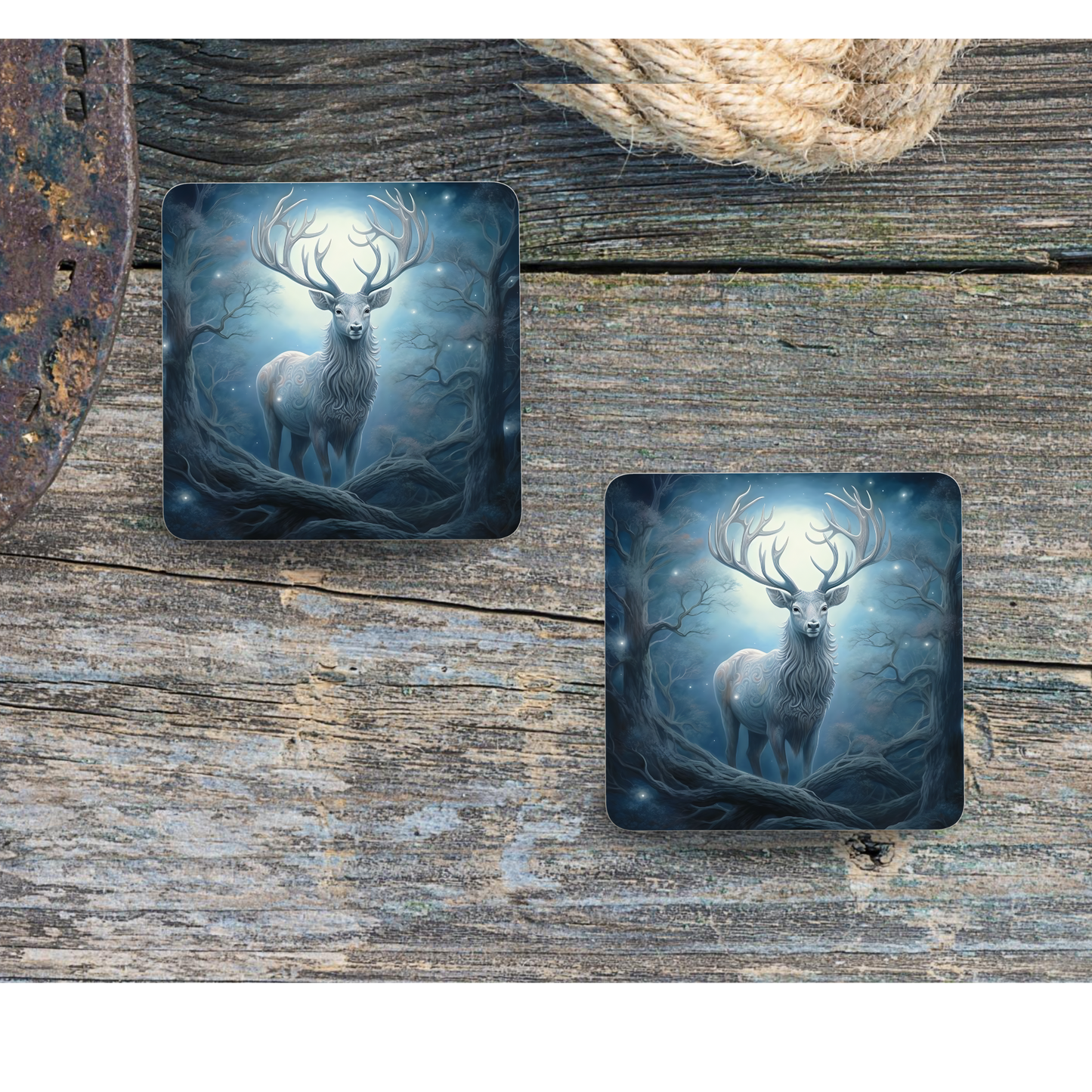 Beautifully Printed Enchanted Stag Wooden Coasters for Stylish Home Décor