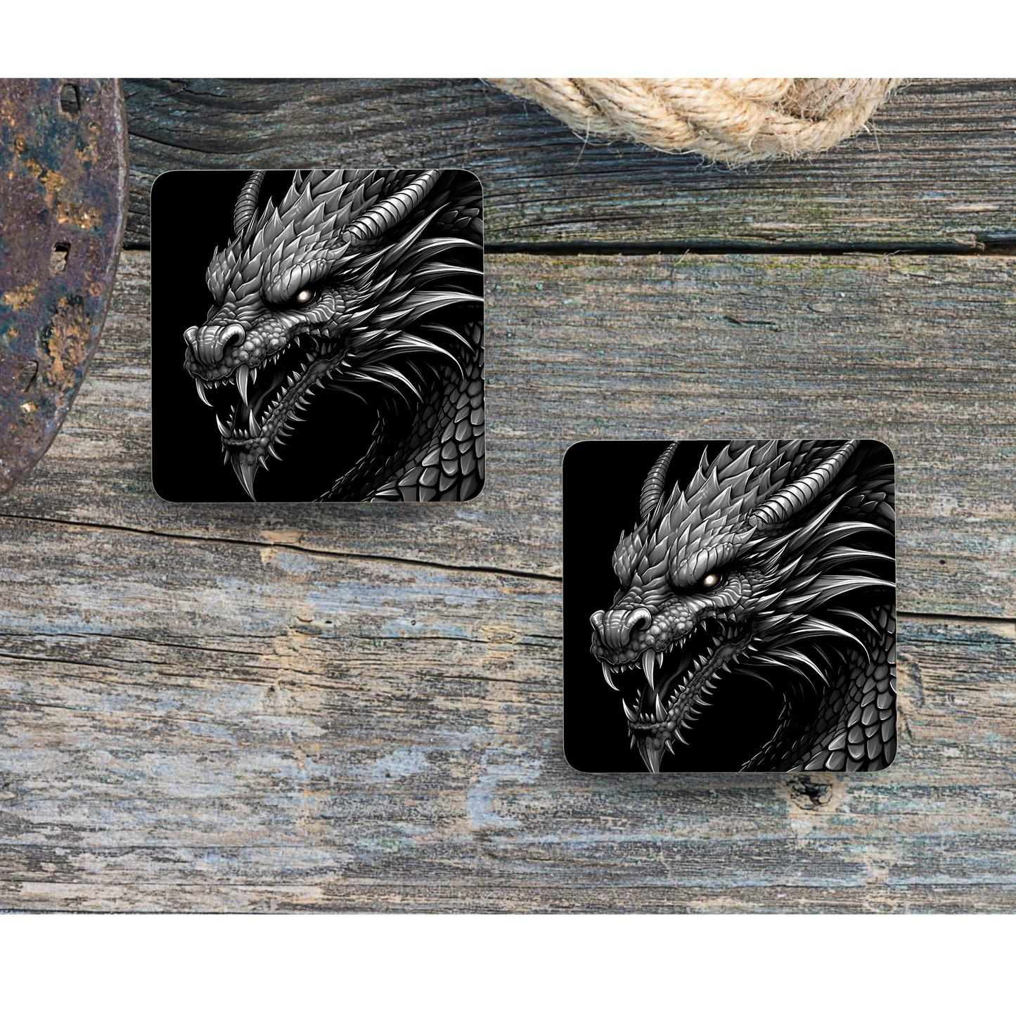Beautifully Printed Fantasy Dragon Wooden Coasters for Stylish Home Décor