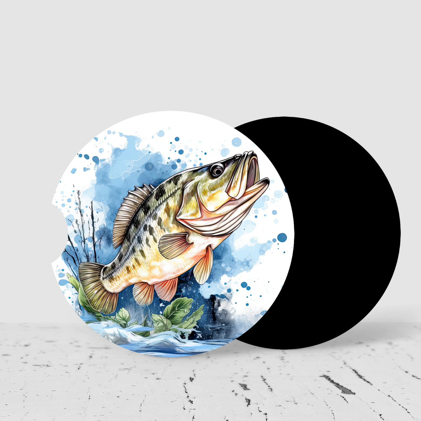 Premium Neoprene Car Coasters | Drink Holders for Your Car Console - Set of 2 Fish Design
