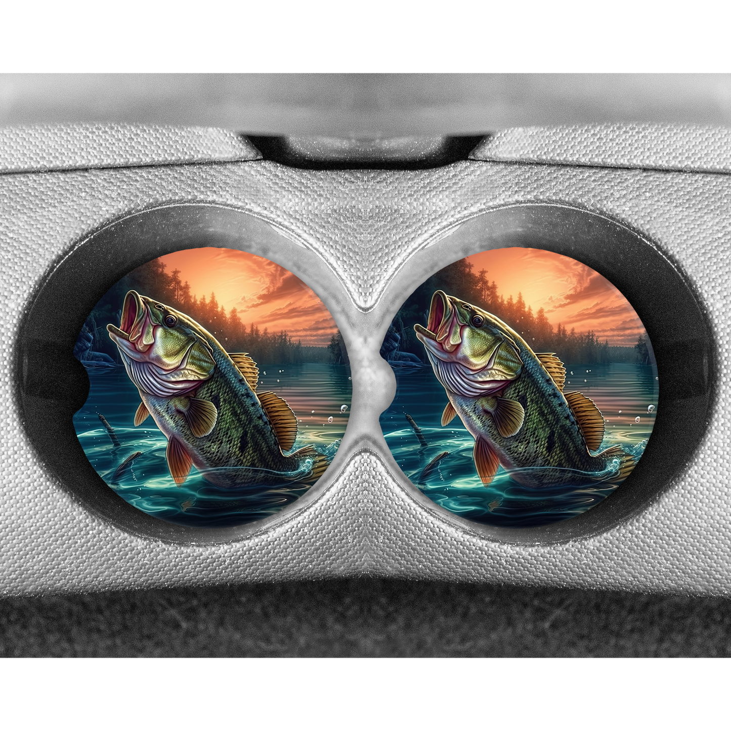 Premium Neoprene Car Coasters | Drink Holders for Your Car Console - Set of 2 Fishing Design