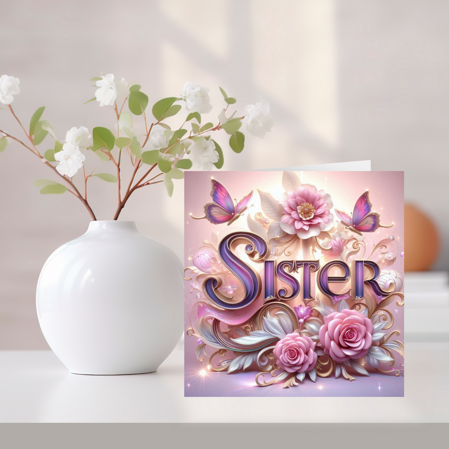 Floral Sister Greeting Card –Illustrated Blank Birthday Card
