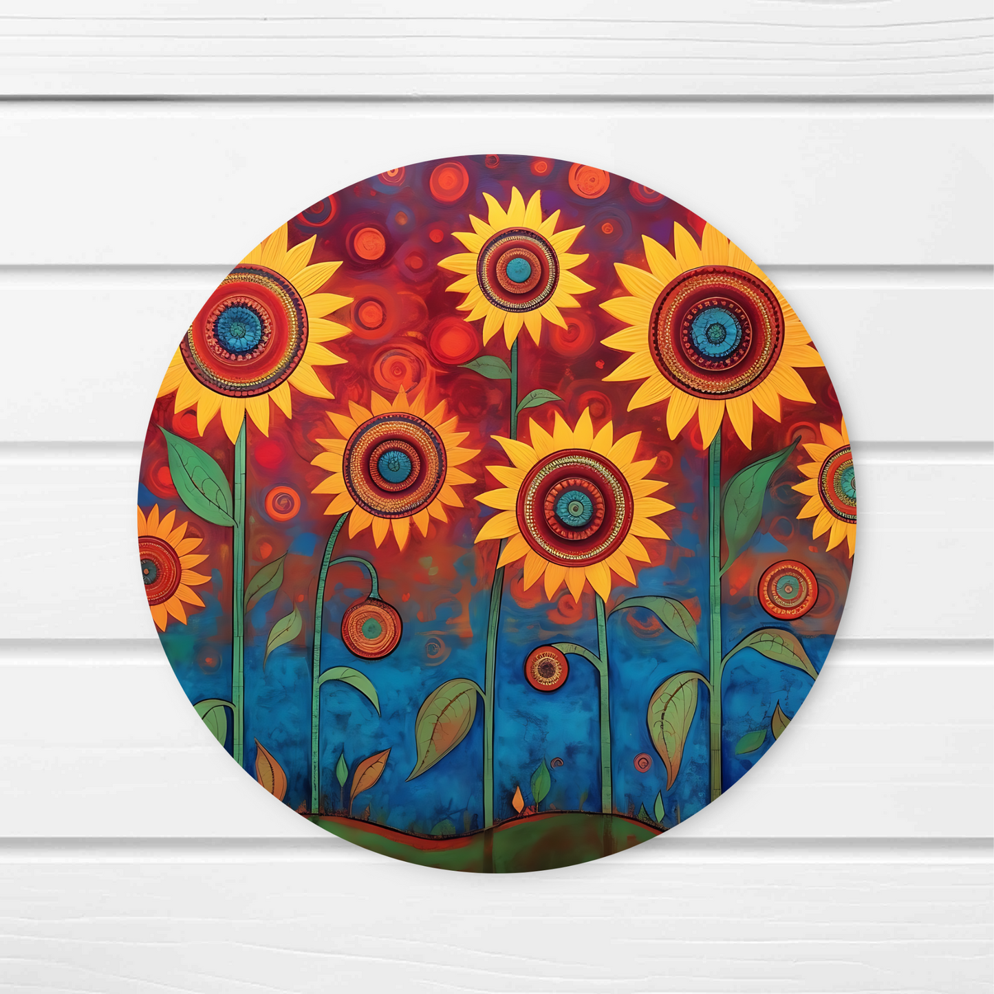 Folk Art Sunflower Round Cork Backed Wooden Coasters - Eco-Friendly and Stylish Drink Mats
