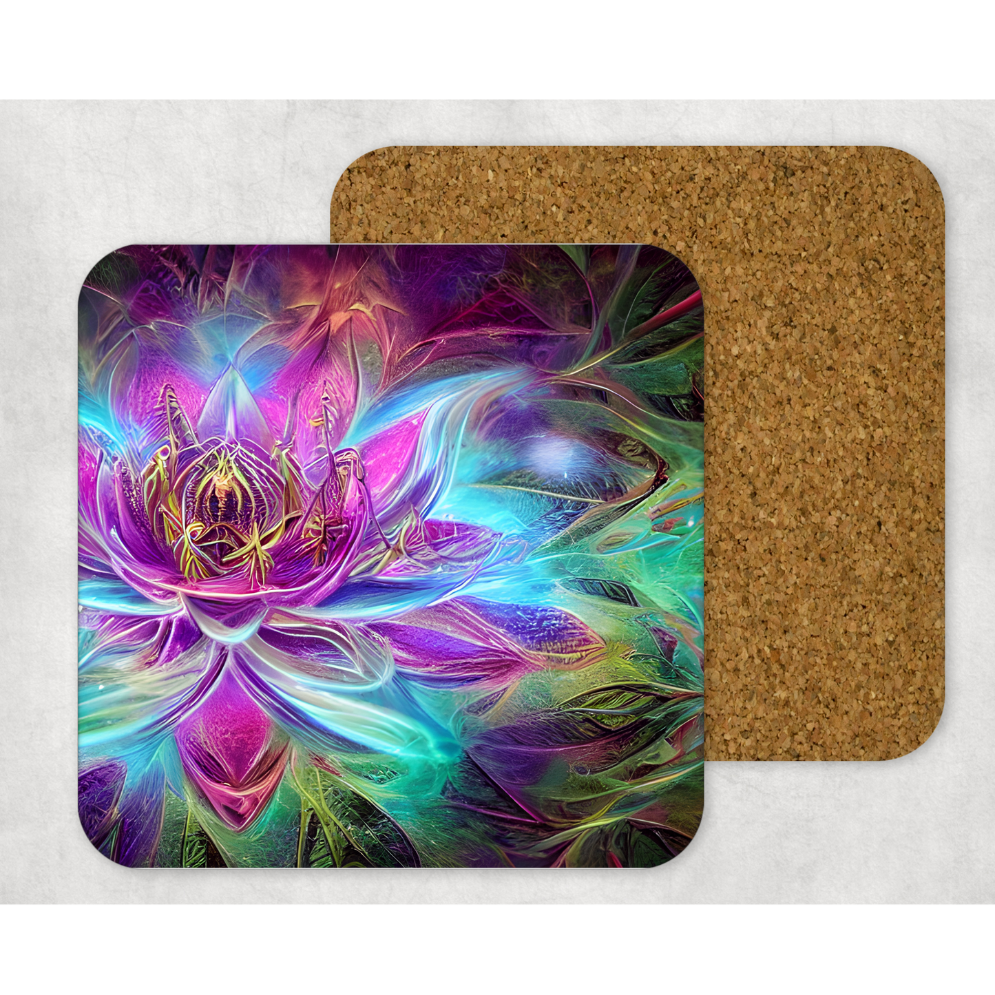 Beautifully Printed Fractal Lotus Wooden Coasters for Stylish Home Décor