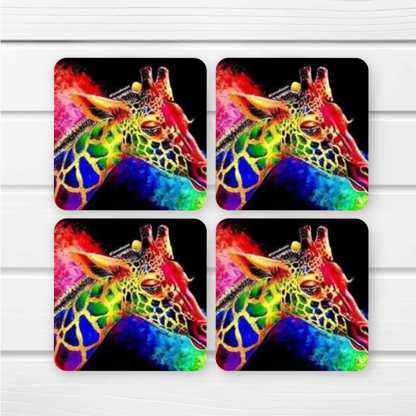 Beautifully Printed Giraffe Wooden Coasters for Stylish Home Décor