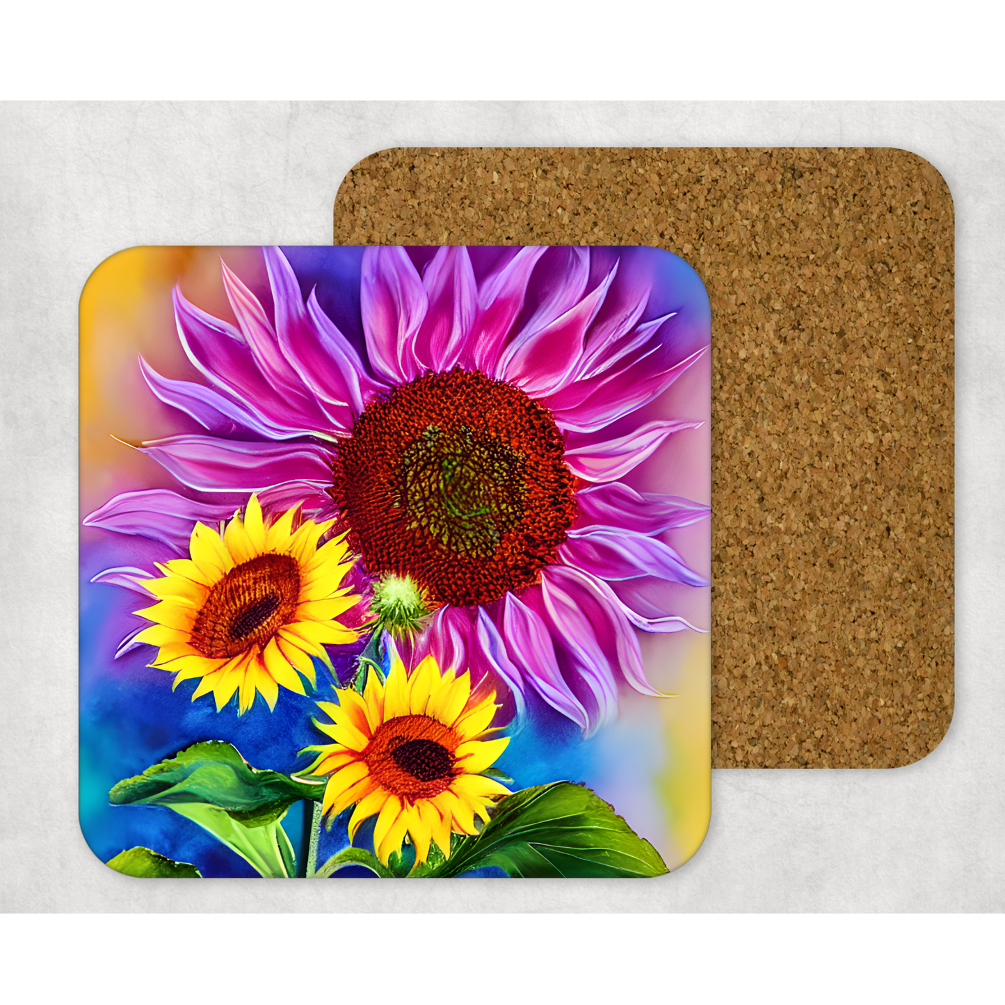 Beautifully Printed Glowing Sunflowers Wooden Coasters for Stylish Home Décor