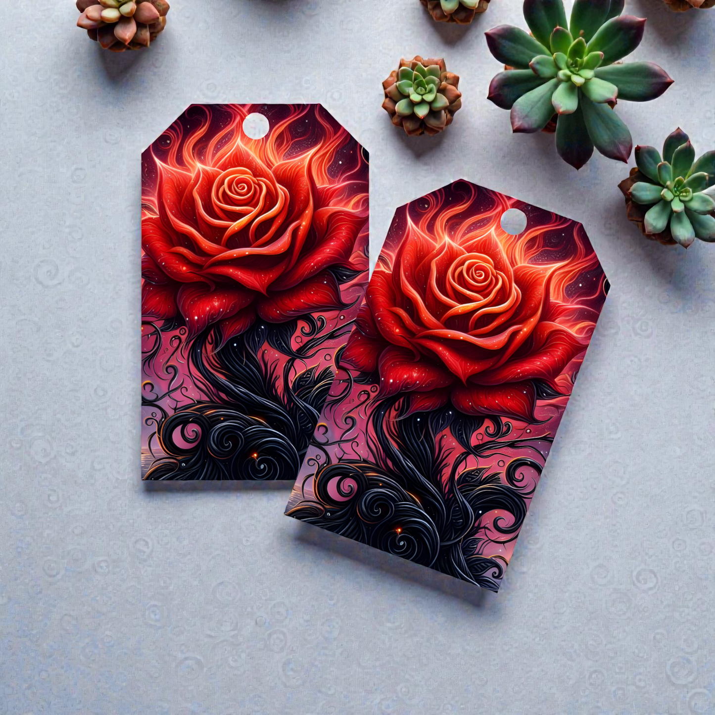 12 X Gothic Rose Gift Tags, Gift Wrapping, Luggage Tags, Card Making