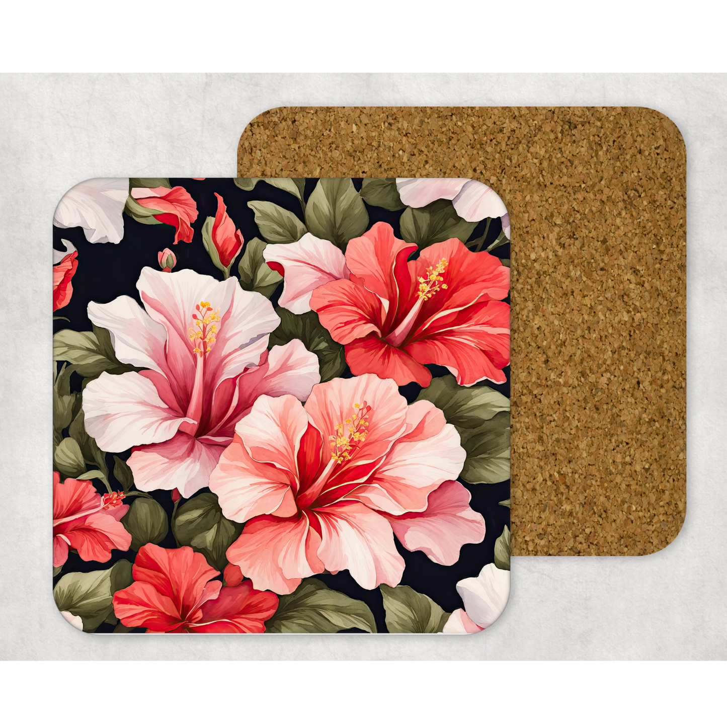 Beautifully Printed Hibiscus Wooden Coasters for Stylish Home Décor