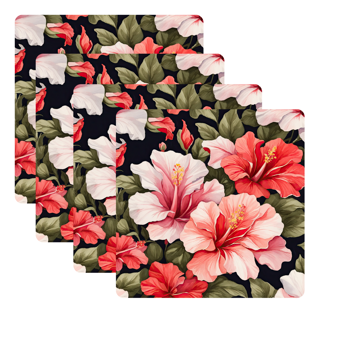 Beautifully Printed Hibiscus Wooden Coasters for Stylish Home Décor