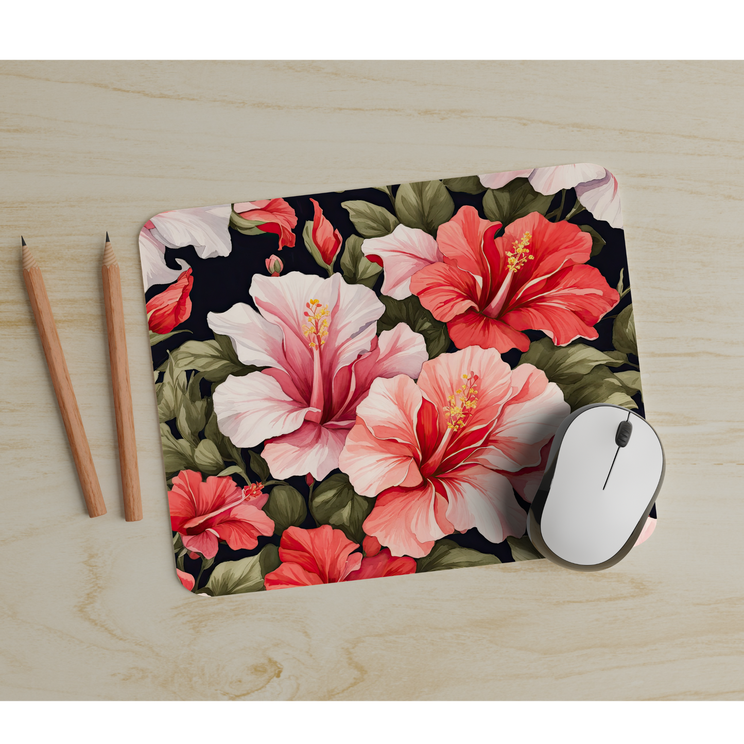 Premium Printed Hibiscus Flower Anti-Slip Mouse Mat