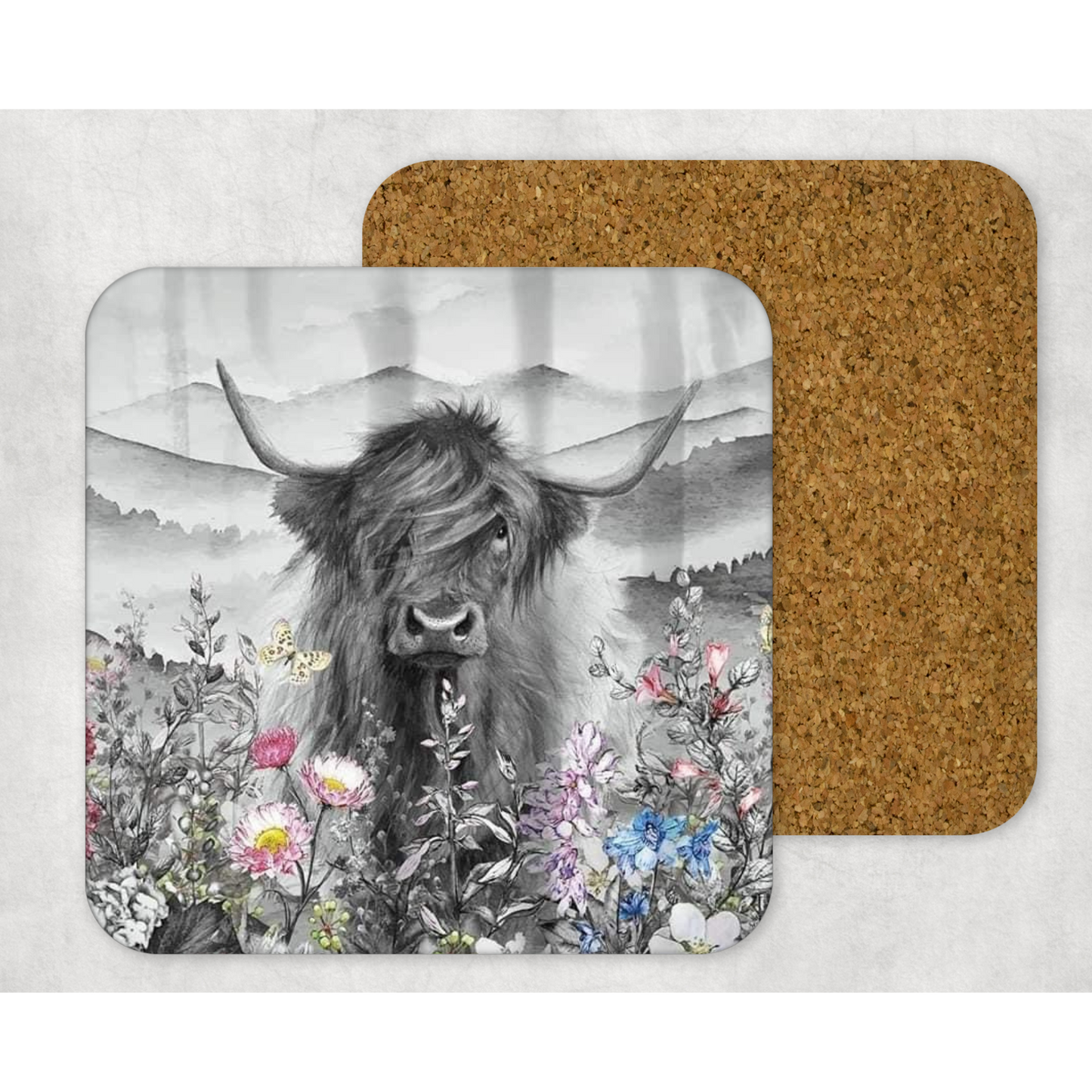 Beautifully Printed Highland Cow Wooden Coasters for Stylish Home Décor
