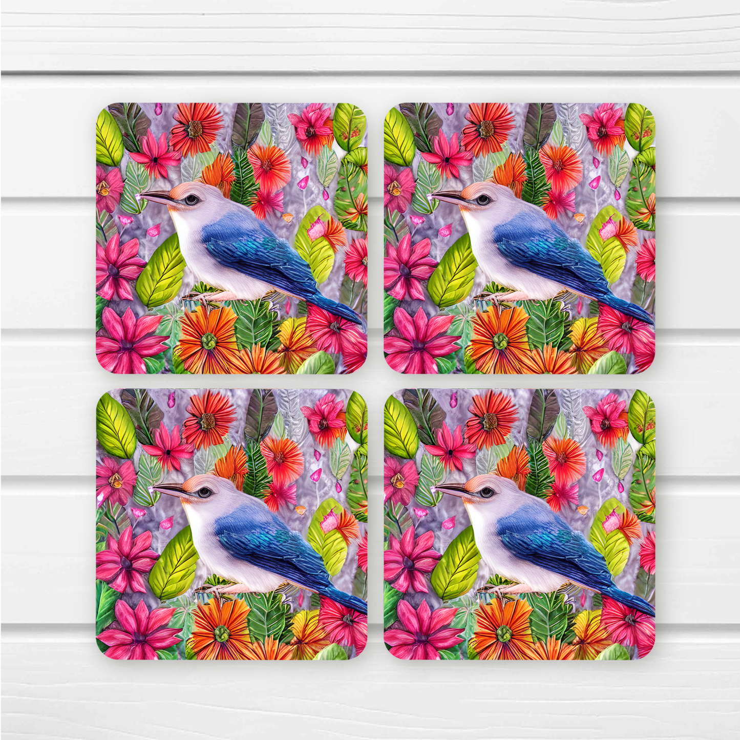 Beautifully Printed Intricate Bird Wooden Coasters for Stylish Home Décor