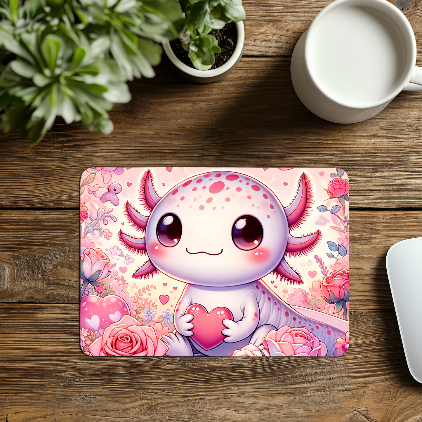 Printed Anti-Slip Mouse Mat Pad - Kawaii Axolotl Design