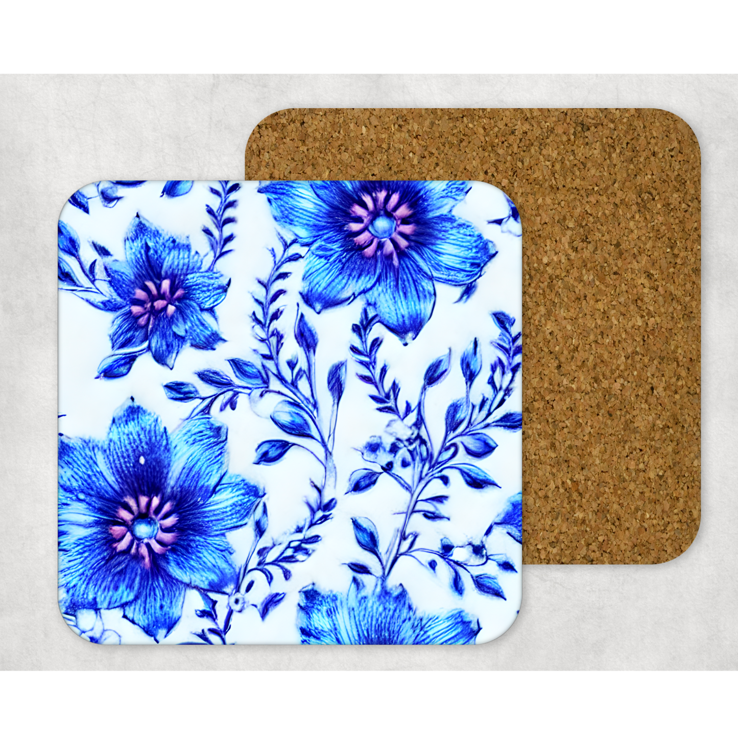 Beautifully Printed Kawaii Blue Flowers Wooden Coasters for Stylish Home Décor